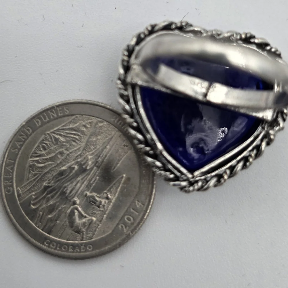 Ring 925 Sterling Silver Plated‎ Blue Heart Size 8 Item# 0059